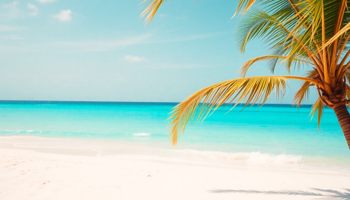 A bright Cancun beach with vibrant turquoise water